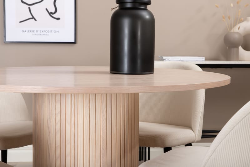 Biana Matgrupp 110 cm Rund inkl 4 Valera Manchesterstolar - Beige/Svart - Möbler - Matplats - Matgrupp & matbord med stolar