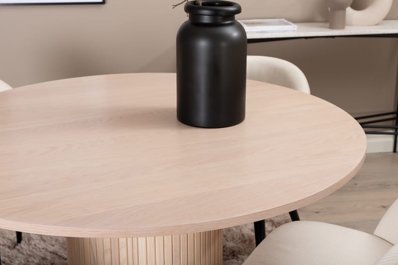 Biana Matgrupp 110 cm Rund inkl 4 Valera Manchesterstolar - Beige/Svart - Möbler - Matplats - Matgrupp & matbord med stolar