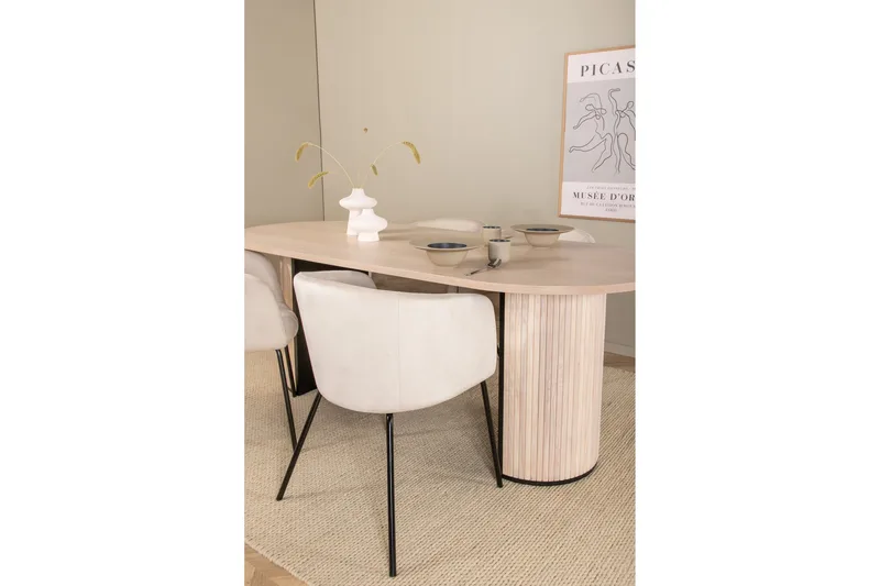 Biana Matgrupp 200 cm Oval inkl 4 Berita Sammetsstolar - Beige/Svart - Möbler - Matplats - Matgrupp & matbord med stolar