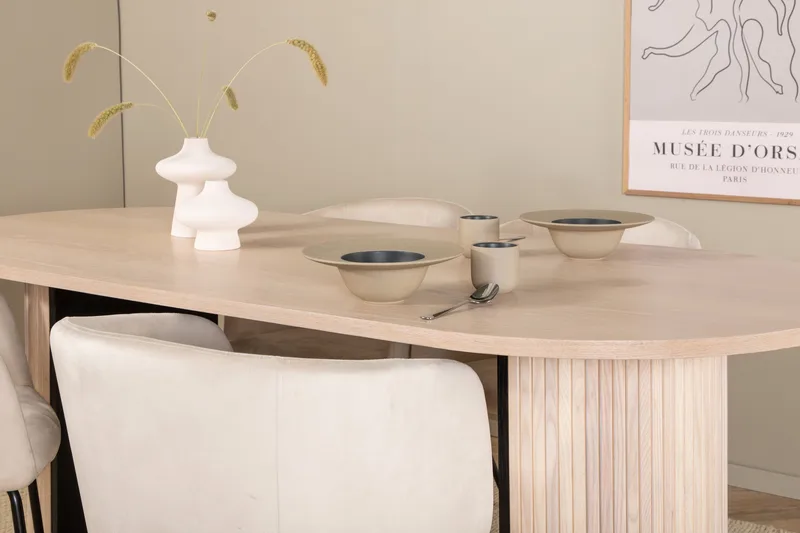 Biana Matgrupp 200 cm Oval inkl 4 Berita Sammetsstolar - Beige/Svart - Möbler - Matplats - Matgrupp & matbord med stolar