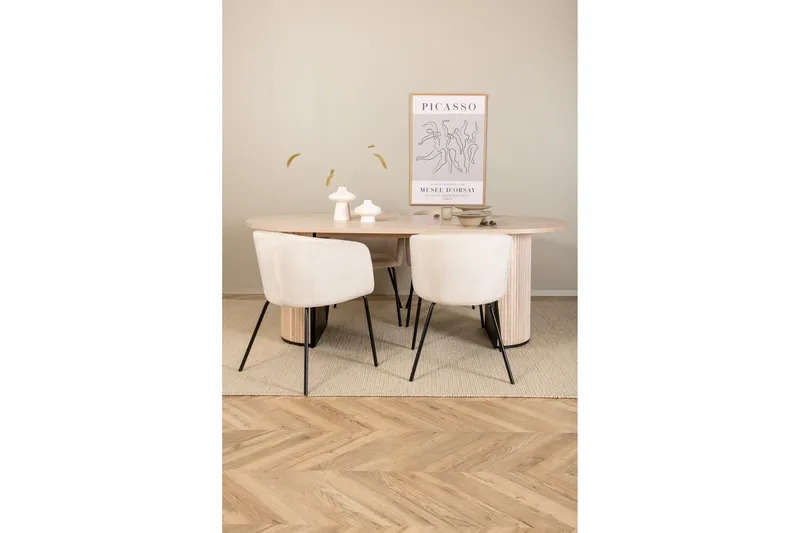 Biana Matgrupp 200 cm Oval inkl 4 Berita Sammetsstolar - Beige/Svart - Möbler - Matplats - Matgrupp & matbord med stolar