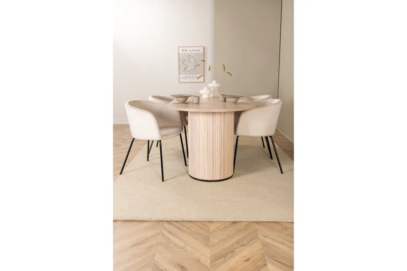 Biana Matgrupp 200 cm Oval inkl 4 Berita Sammetsstolar - Beige/Svart - Möbler - Matplats - Matgrupp & matbord med stolar
