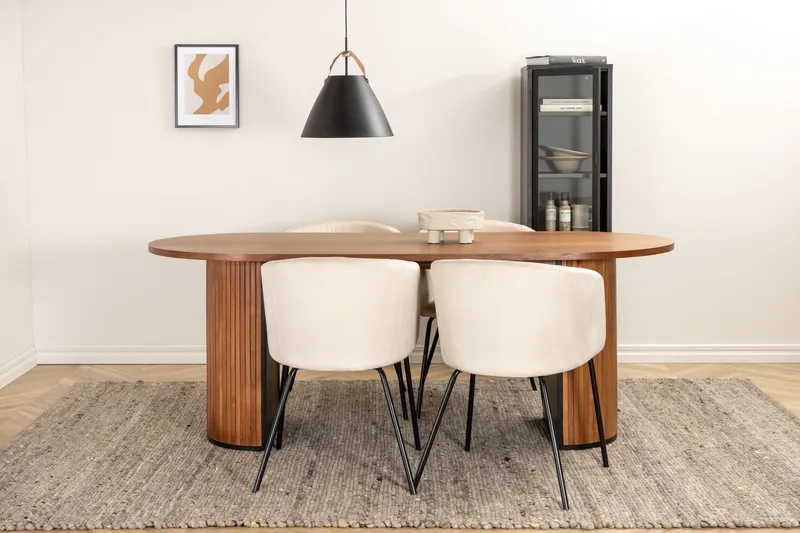 Biana Matgrupp 200 cm Oval inkl 4 Berita Sammetsstolar - Valnötsbrun/Beige/Svart - Möbler - Matplats - Matgrupp & matbord med stolar