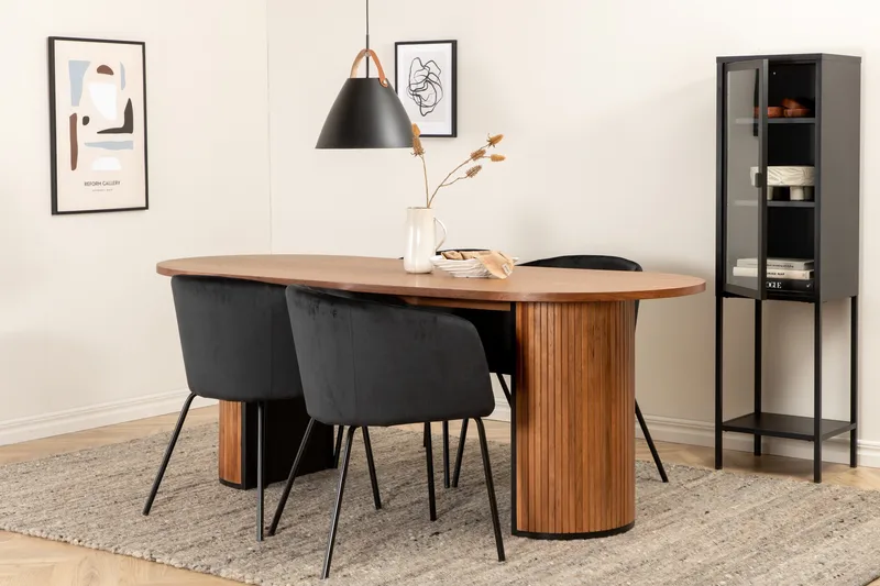 Biana Matgrupp 200 cm Oval inkl 4 Berita Sammetsstolar, Valnötsbrun/Svart