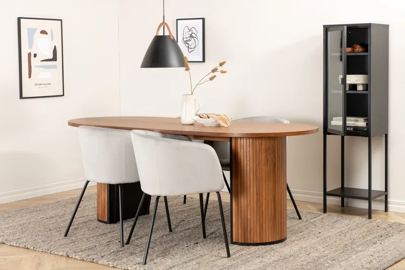 Biana Matgrupp 200 cm Oval inkl 4 Berita Sammetsstolar, Valnötsbrun/Svart/Grå
