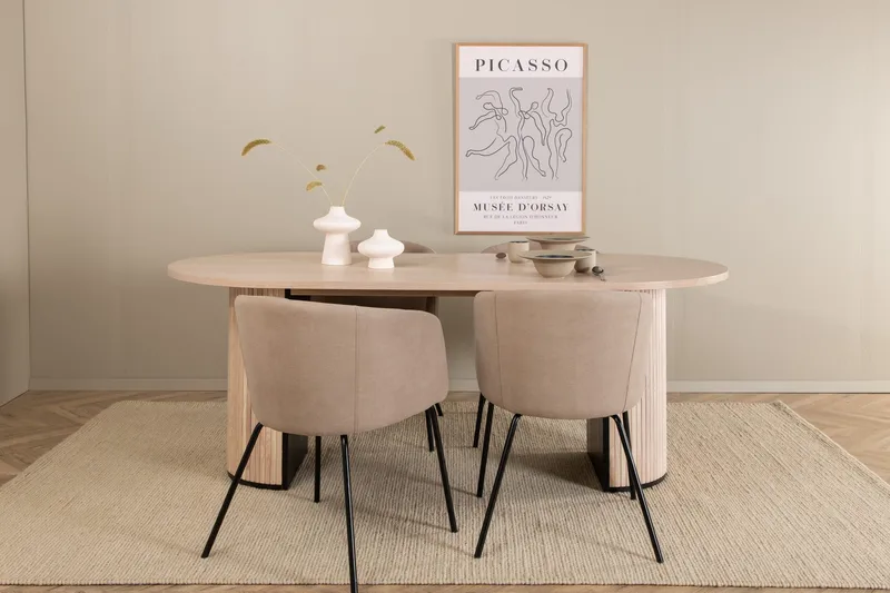 Biana Matgrupp 200 cm Oval inkl 4 Berita Stolar - Beige/Svart - Möbler - Matplats - Matgrupp & matbord med stolar