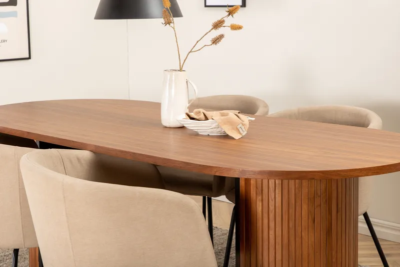 Biana Matgrupp 200 cm Oval inkl 4 Berita Stolar - Valnöt/Beige/Svart - Möbler - Matplats - Matgrupp & matbord med stolar