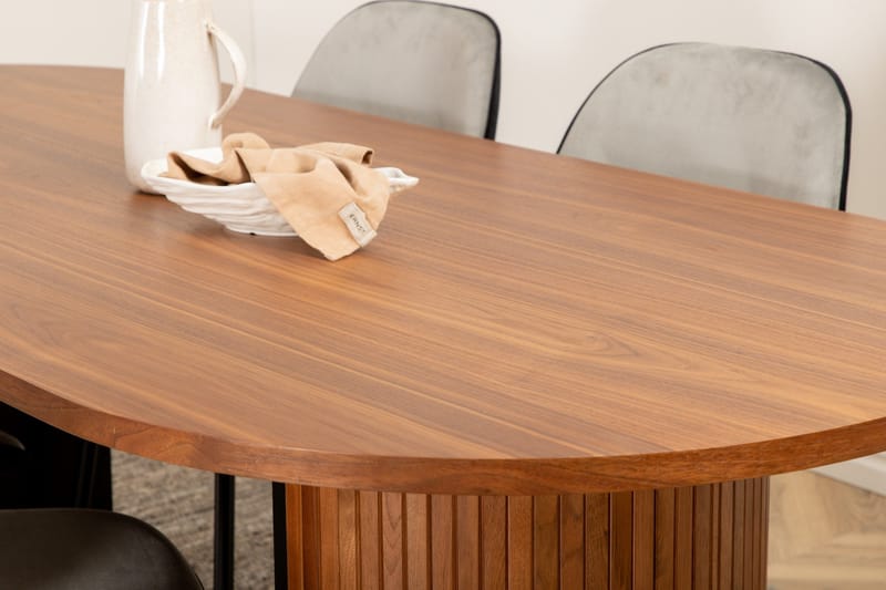 Biana Matgrupp 200 cm Oval inkl 4 Emsa Stolar - Valnötsbrun/Ljusgrå/Svart - Möbler - Matplats - Matgrupp & matbord med stolar