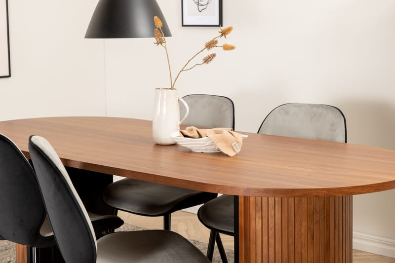 Biana Matgrupp 200 cm Oval inkl 4 Emsa Stolar - Valnötsbrun/Ljusgrå/Svart - Möbler - Matplats - Matgrupp & matbord med stolar