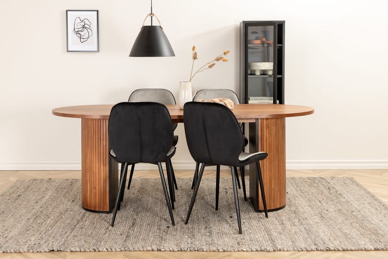 Biana Matgrupp 200 cm Oval inkl 4 Emsa Stolar - Valnötsbrun/Ljusgrå/Svart - Möbler - Matplats - Matgrupp & matbord med stolar