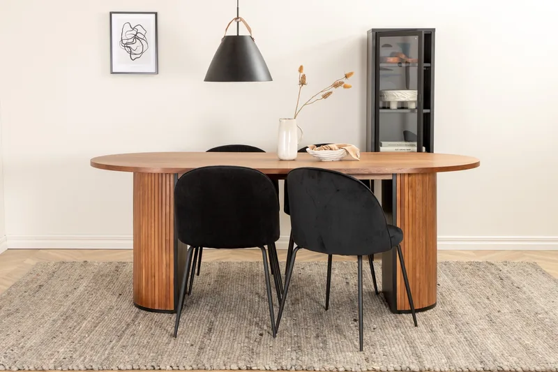 Biana Matgrupp 200 cm Oval inkl 4 Foyos Stolar - Valnötsbrun/Svart - Möbler - Matplats - Matgrupp & matbord med stolar