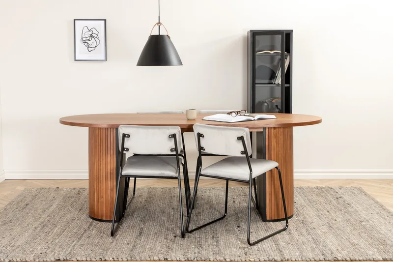 Biana Matgrupp 200 cm Oval inkl 4 Kenth Sammetsstolar - Valnötsbrun/Ljusgrå - Möbler - Matplats - Matgrupp & matbord med stolar