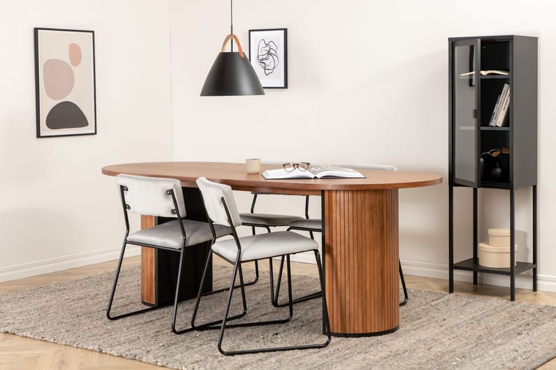 Biana Matgrupp 200 cm Oval inkl 4 Kenth Sammetsstolar, Valnötsbrun/Ljusgrå