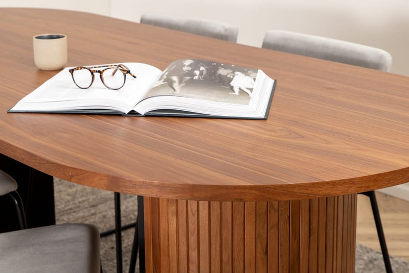 Biana Matgrupp 200 cm Oval inkl 4 Kenth Sammetsstolar - Valnötsbrun/Ljusgrå - Möbler - Matplats - Matgrupp & matbord med stolar