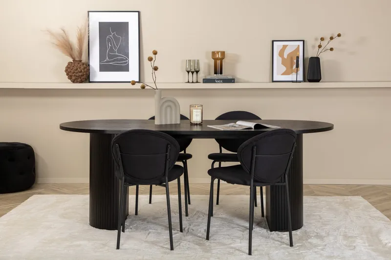 Biana Matgrupp 200 cm Oval inkl 4 Moncoll Stolar - Svart - Möbler - Matplats - Matgrupp & matbord med stolar
