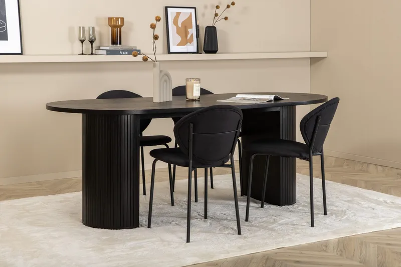 Biana Matgrupp 200 cm Oval inkl 4 Moncoll Stolar, Svart