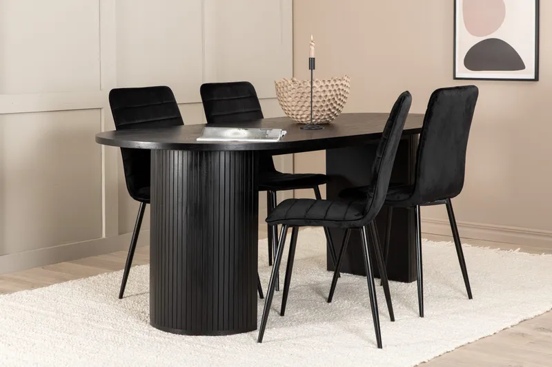 Biana Matgrupp 200 cm Oval inkl 4 Robin Sammetsstolar, Svart