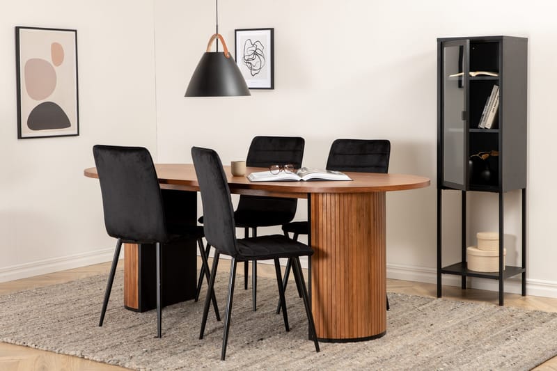 Biana Matgrupp 200 cm Oval inkl 4 Robin Sammetsstolar, Valnötsbrun/Svart