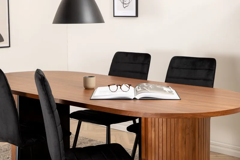 Biana Matgrupp 200 cm Oval inkl 4 Robin Sammetsstolar - Valnötsbrun/Svart - Möbler - Matplats - Matgrupp & matbord med stolar