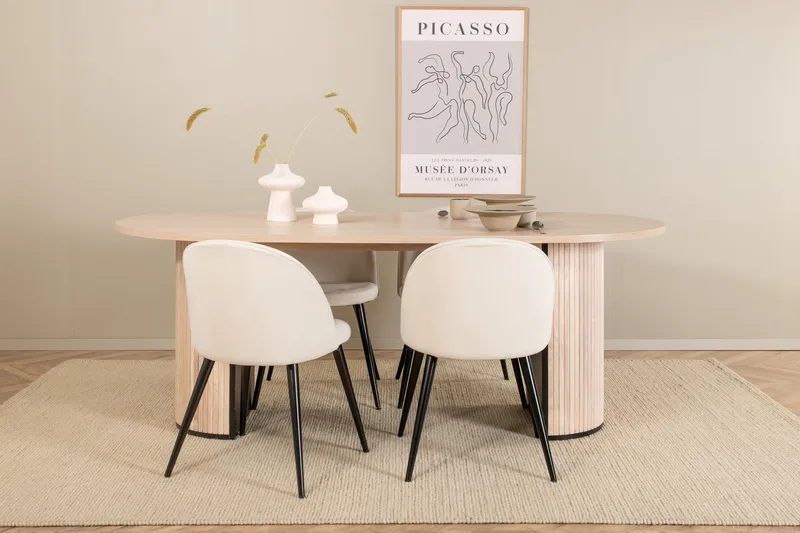 Biana Matgrupp 200 cm Oval inkl 4 Valera Manchesterstolar, Beige/Svart/Beige