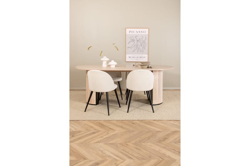 Biana Matgrupp 200 cm Oval inkl 4 Valera Manchesterstolar - Beige/Svart/Beige - Möbler - Matplats - Matgrupp & matbord med stolar