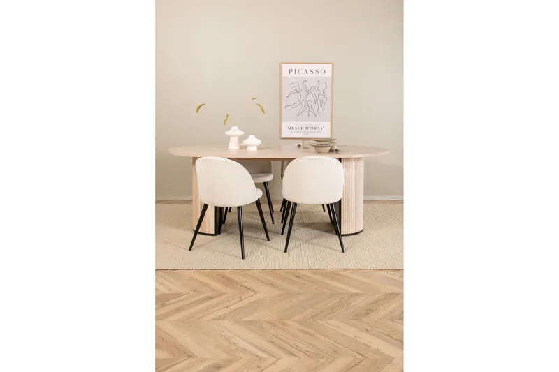 Biana Matgrupp 200 cm Oval inkl 4 Valera Manchesterstolar - Beige/Svart/Beige - Möbler - Matplats - Matgrupp & matbord med stolar