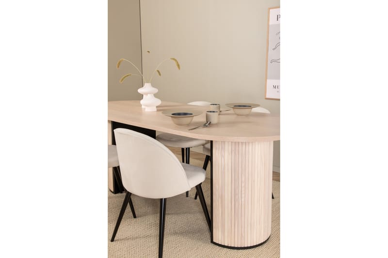 Biana Matgrupp 200 cm Oval inkl 4 Valera Manchesterstolar - Beige/Svart/Beige - Möbler - Matplats - Matgrupp & matbord med stolar