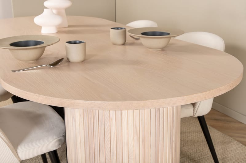 Biana Matgrupp 200 cm Oval inkl 4 Valera Manchesterstolar - Beige/Svart/Beige - Möbler - Matplats - Matgrupp & matbord med stolar