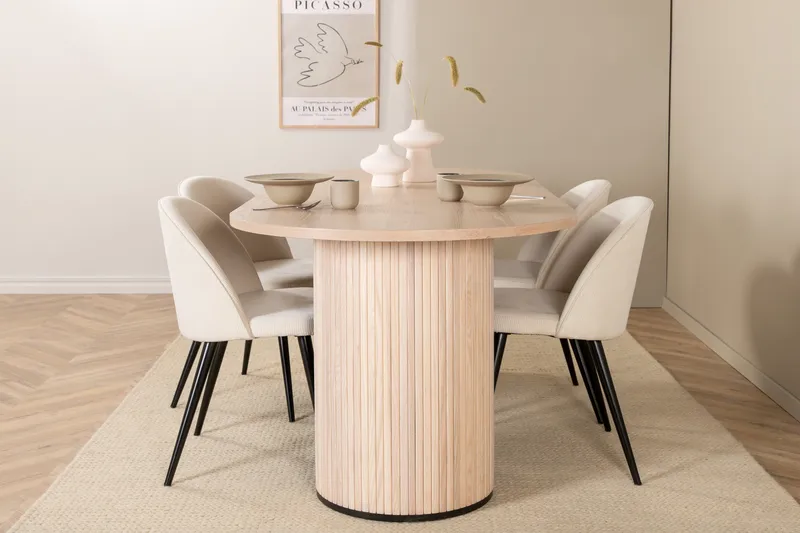 Biana Matgrupp 200 cm Oval inkl 4 Valera Manchesterstolar - Beige/Svart/Beige - Möbler - Matplats - Matgrupp & matbord med stolar