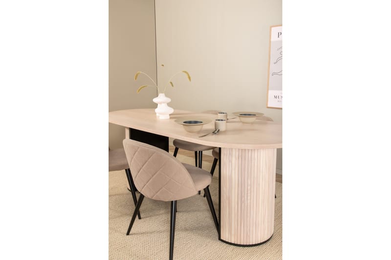 Biana Matgrupp 200 cm Oval inkl 4 Velvets Stolar - Beige/Svart - Möbler - Matplats - Matgrupp & matbord med stolar