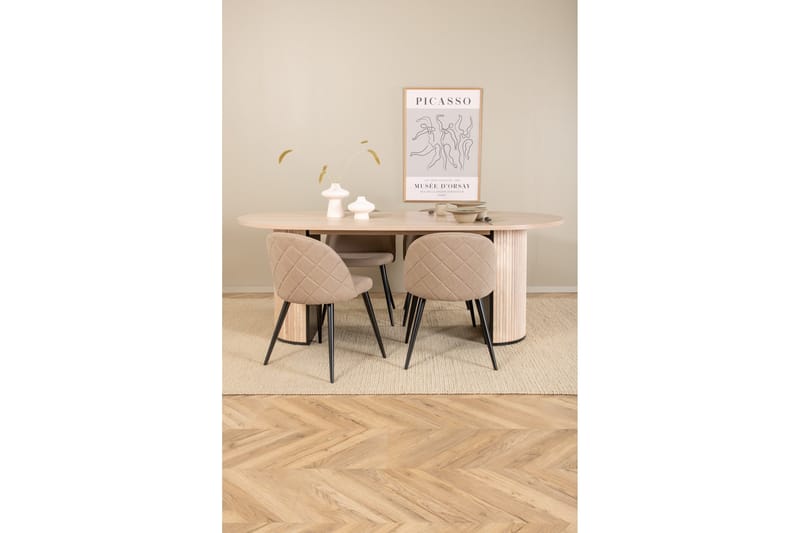 Biana Matgrupp 200 cm Oval inkl 4 Velvets Stolar - Beige/Svart - Möbler - Matplats - Matgrupp & matbord med stolar