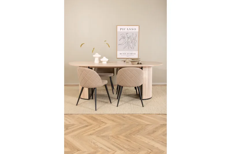 Biana Matgrupp 200 cm Oval inkl 4 Velvets Stolar - Beige/Svart - Möbler - Matplats - Matgrupp & matbord med stolar