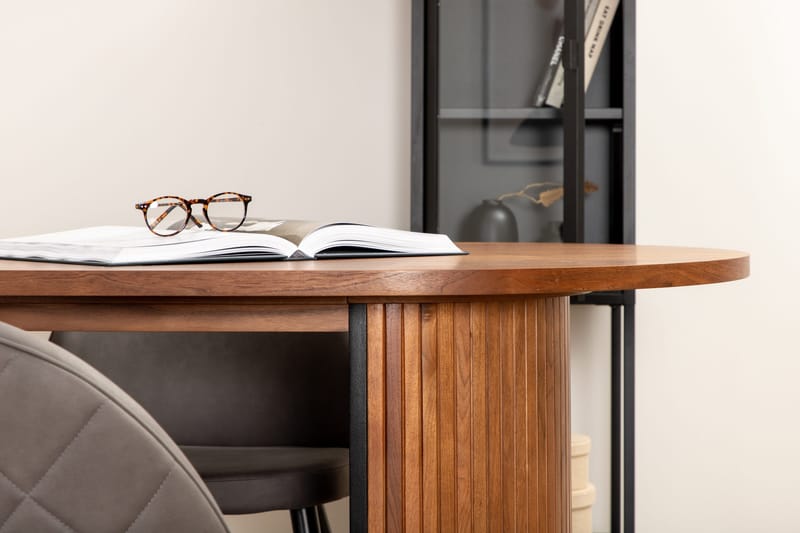 Biana Matgrupp 200 cm Oval inkl 4 Velvets Stolar - Valnötsbrun/Grå/Svart - Möbler - Matplats - Matgrupp & matbord med stolar