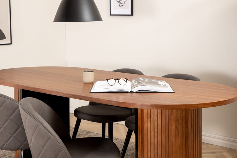 Biana Matgrupp 200 cm Oval inkl 4 Velvets Stolar - Valnötsbrun/Grå/Svart - Möbler - Matplats - Matgrupp & matbord med stolar
