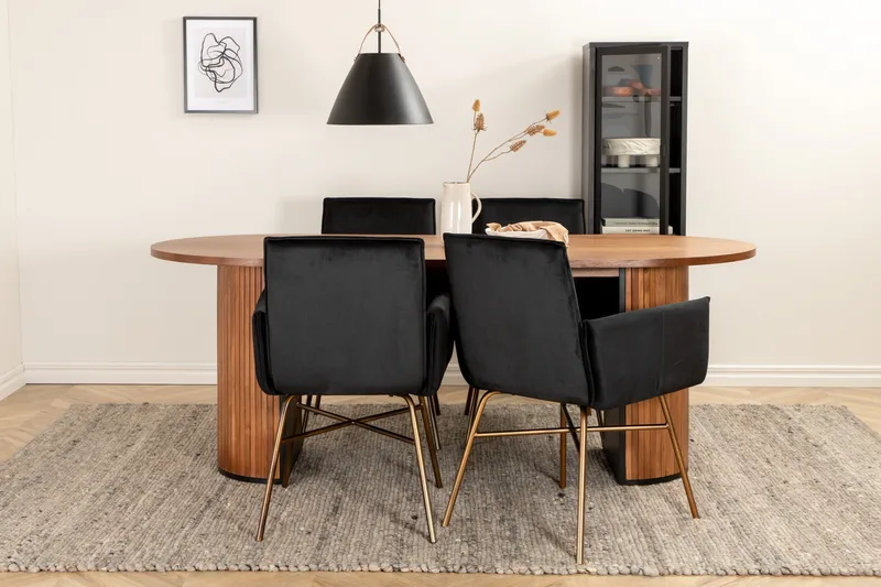 Biana Matgrupp 200 cm Oval inkl 4 Pipi Stolar - Valnötsbrun/Svart/Kopper - Möbler - Matplats - Matgrupp & matbord med stolar