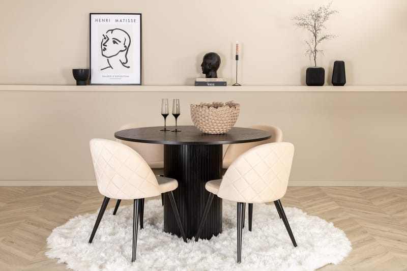Bianca runt matbord med 4st Velvet matstol