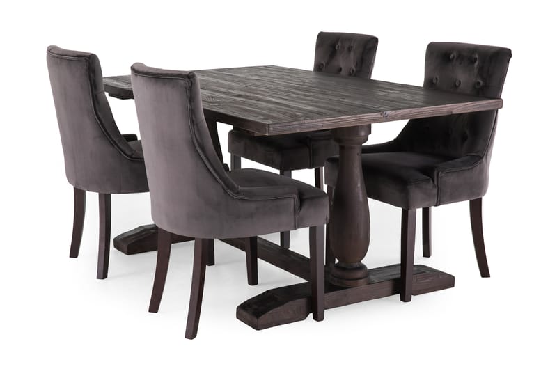 BORIS Bord 160 + 4 COLFAX Fåtölj Grå - Matgrupp & matbord med stolar