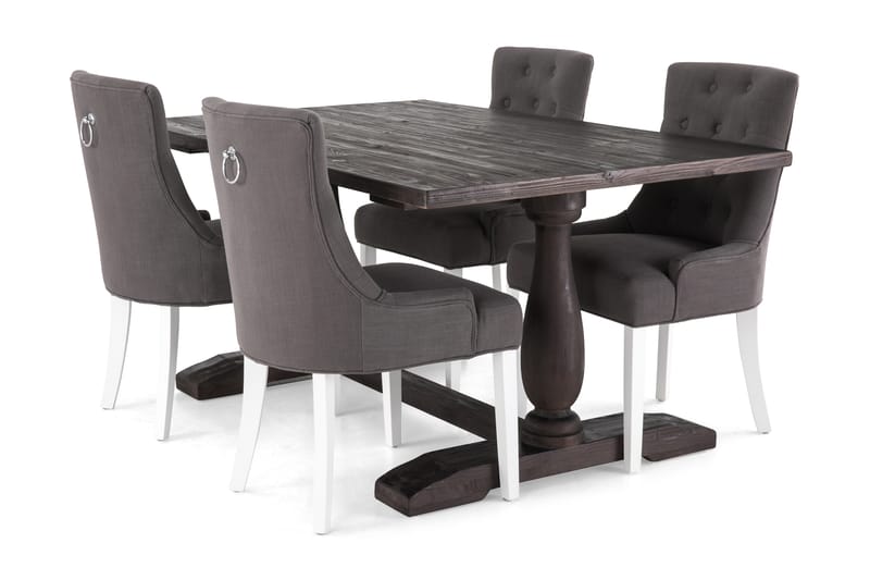 BORIS Bord 160 + 4 COLFAX Fåtölj Vit/Grå - Matgrupp & matbord med stolar