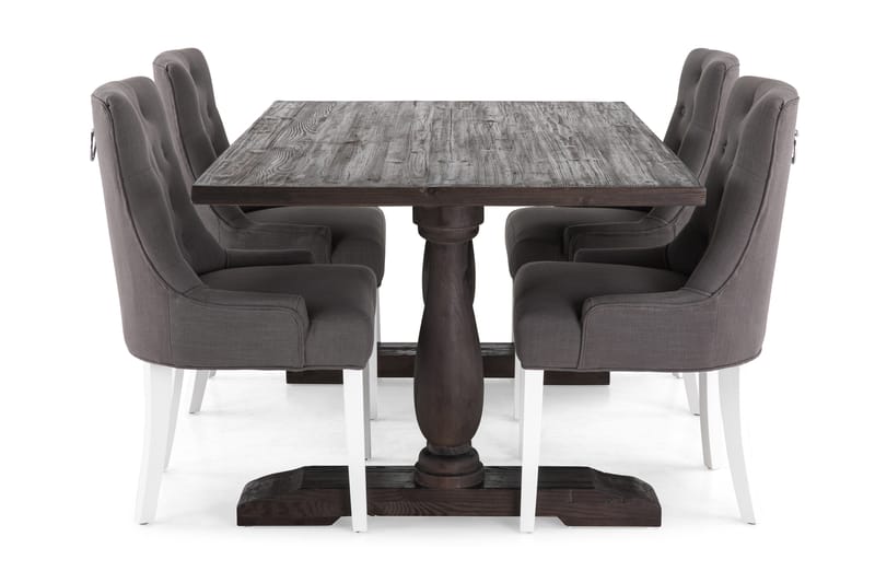 BORIS Bord 160 + 4 COLFAX Fåtölj Vit/Grå - Matgrupp & matbord med stolar