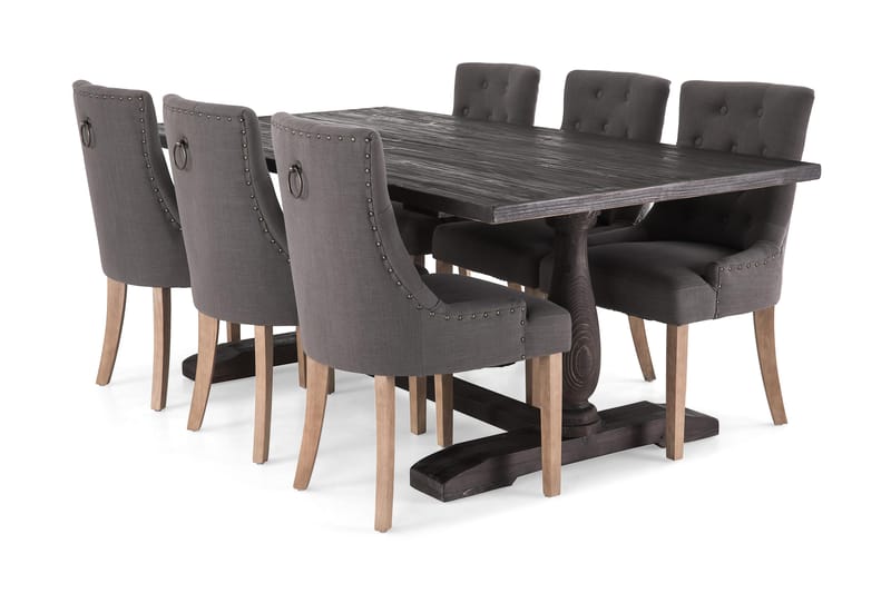 BORIS Bord 200 + 6 COLFAX Fåtölj Vit/Beige/Grå - Matgrupp & matbord med stolar