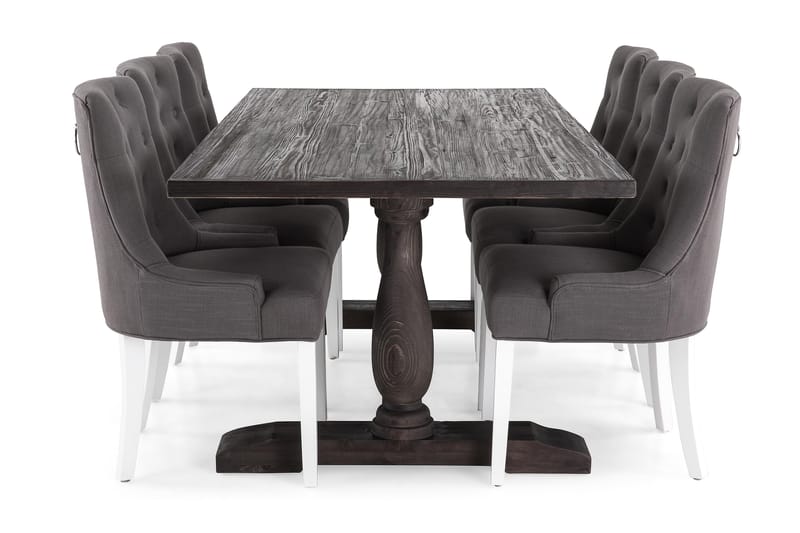 BORIS Bord 200 + 6 COLFAX Fåtölj Vit/Grå - Matgrupp & matbord med stolar