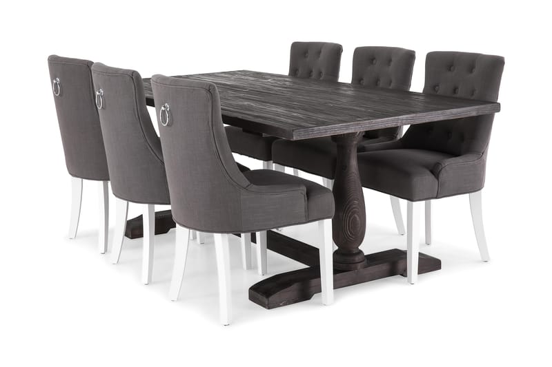 BORIS Bord 200 + 6 COLFAX Fåtölj Vit/Grå - Matgrupp & matbord med stolar