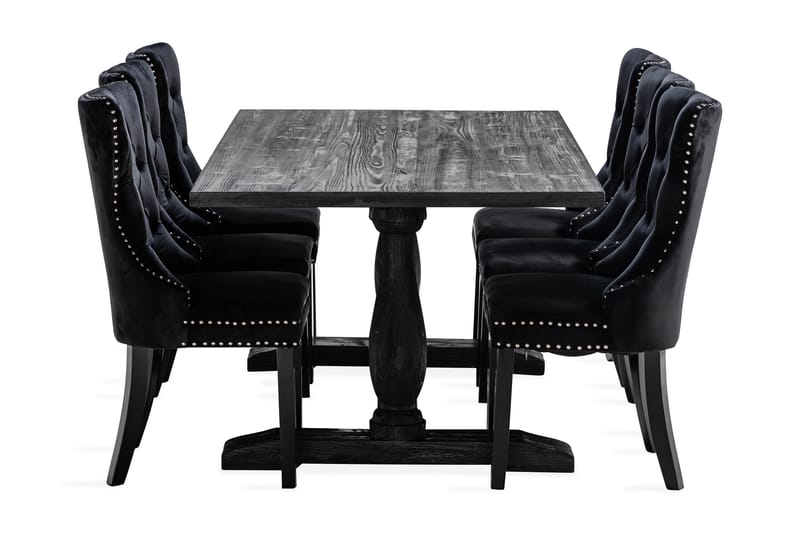 BORIS Matbord 200 cm Brun + 6 VALSTORP Stolar Sammet - Matgrupp & matbord med stolar