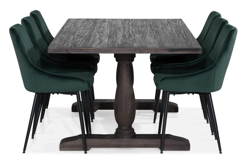 BORIS Matbord 200 Vintage Alm + 6 VIKEN Stol Grön - Matgrupp & matbord med stolar