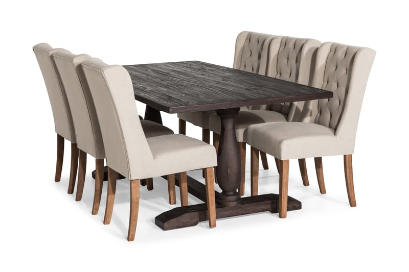 BORIS Matgrupp 200 + 6 SELMA Stol Vintage Alm/Beige - Möbler - Matplats - Matgrupp & matbord med stolar
