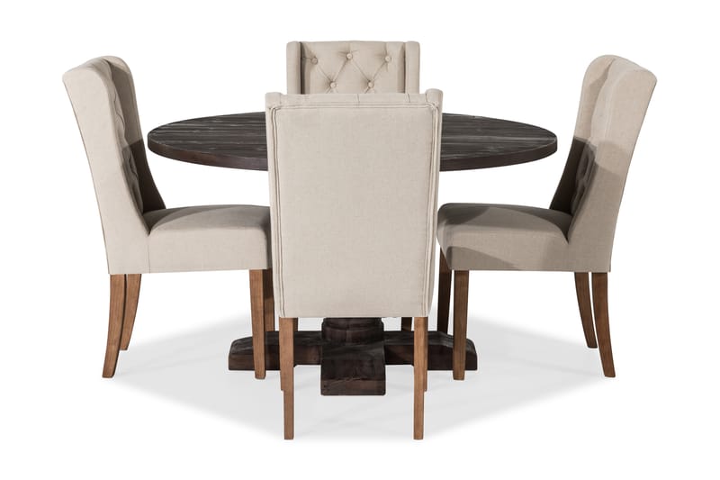 BORIS Matgrupp Rund 130 + 4 SELMA Stol Vintage Alm/Beige - Möbler - Matplats - Matgrupp & matbord med stolar