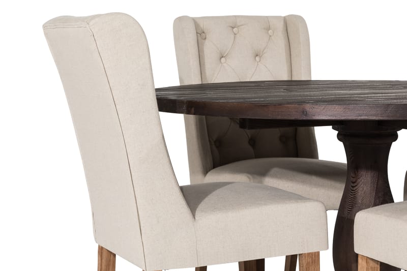 BORIS Matgrupp Rund 130 + 4 SELMA Stol Vintage Alm/Beige - Möbler - Matplats - Matgrupp & matbord med stolar