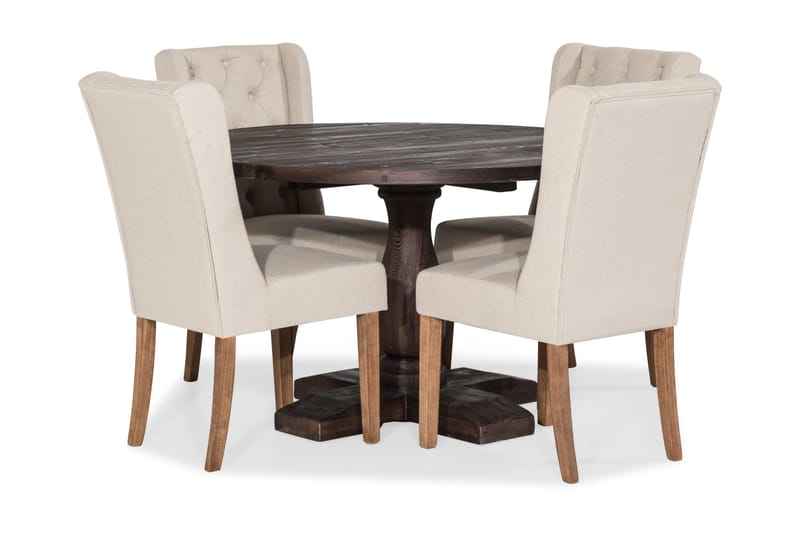 BORIS Matgrupp Rund 130 + 4 SELMA Stol Vintage Alm/Beige - Möbler - Matplats - Matgrupp & matbord med stolar