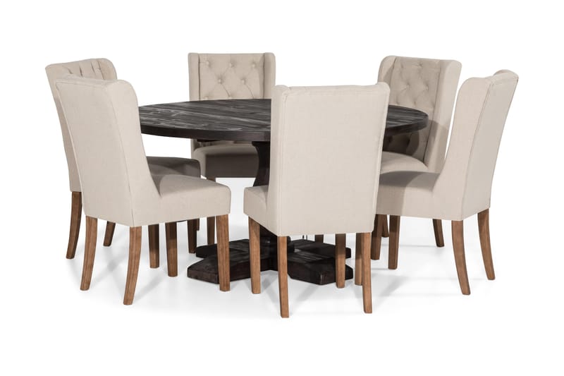 BORIS Matgrupp Rund 150 + 6 SELMA Stol Vintage Alm/Beige - Möbler - Matplats - Matgrupp & matbord med stolar