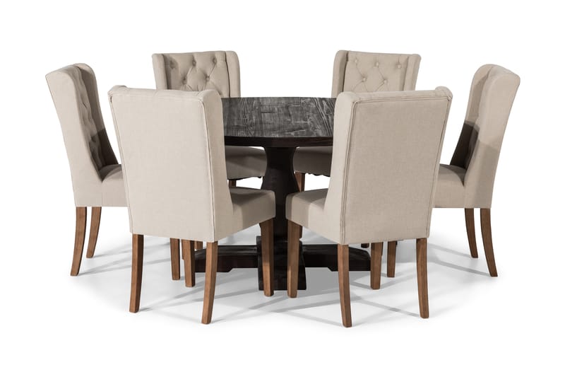 BORIS Matgrupp Rund 150 + 6 SELMA Stol Vintage Alm/Beige - Möbler - Matplats - Matgrupp & matbord med stolar